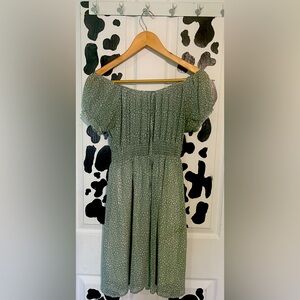 Romwe sage green with white spots dress